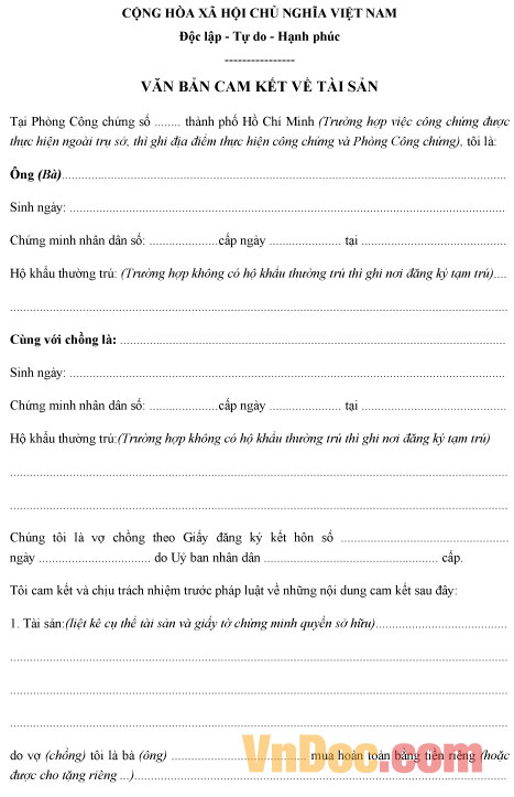 Mẫu văn bản cam kết về tài sản