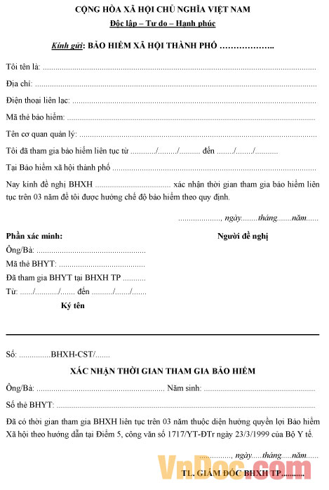 Mẫu xác nhận thời gian tham gia bảo hiểm 3 năm liên tục