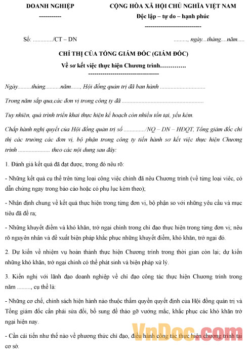 Mẫu chỉ thị của Tổng Giám đốc