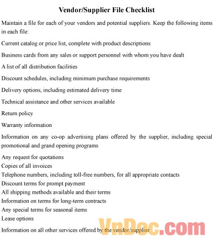 Mẫu đánh giá nhà cung cấp - Tiếng Anh