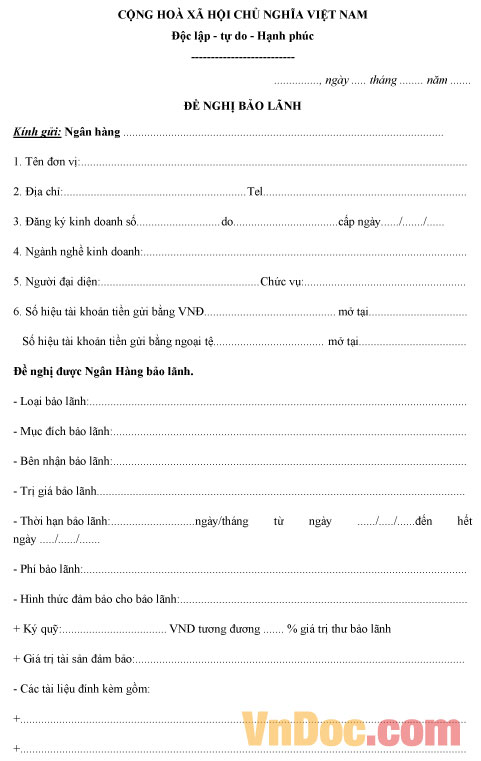 Mẫu đơn đề nghị bảo lãnh