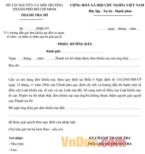 Mẫu phiếu hướng dẫn