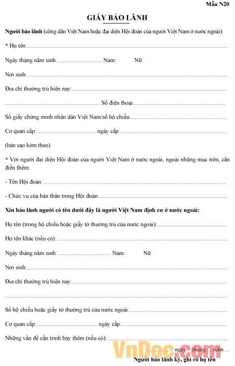 Giấy bảo lãnh cho người Việt Nam định cư ở nước ngoài Mẫu giấy bảo lãnh cho người Việt Nam định cư ở nước ngoài