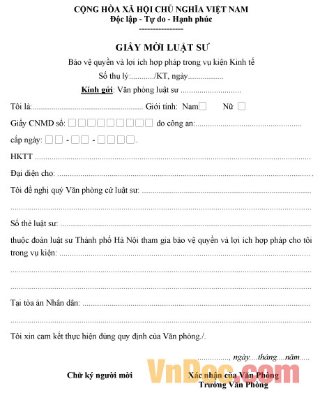 Mẫu giấy mời luật sư