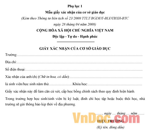 Giấy xác nhận của cơ sở giáo dục Mẫu giấy xác nhận của cơ sở giáo dục
