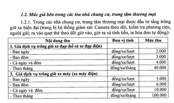 Bảng giá dịch vụ trông giữ xe tại Hà Nội Bảng giá dịch vụ trông giữ xe tại Hà Nội