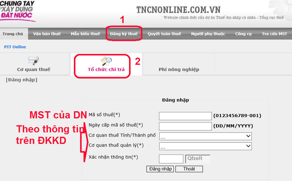 Hướng dẫn kê khai và nộp hồ sơ đăng ký MST TNCN