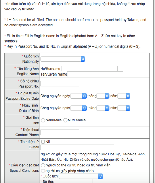 Thủ tục xin Visa Đài Loan mới nhất