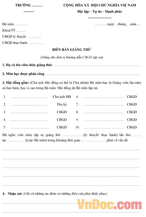 Biên bản giảng thử Mẫu biên bản giảng thử