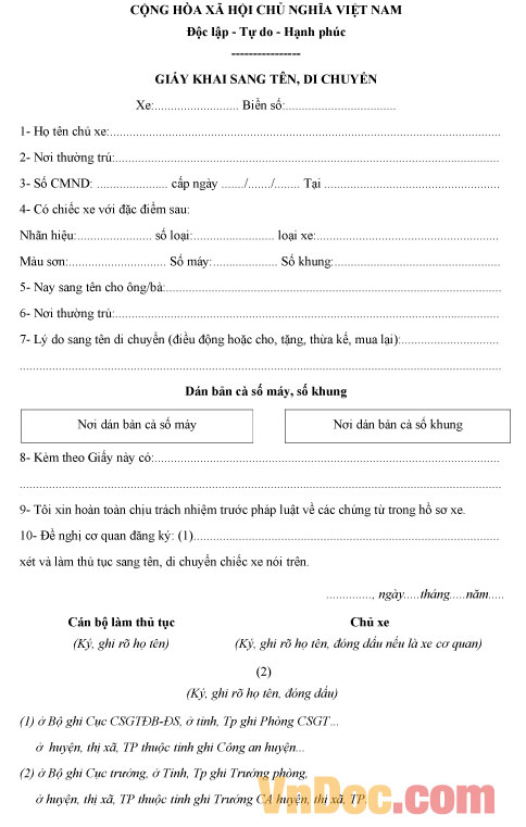 Mẫu giấy sang tên di chuyển