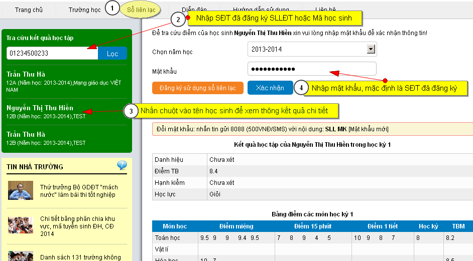 Cách xem sổ liên lạc điện tử Hướng dẫn sử dụng phần mềm VNEDU