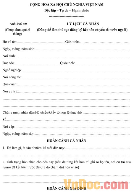 Mẫu lý lịch cá nhân