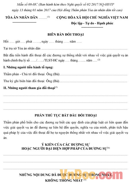 Mẫu số 08-HC: Biên bản đối thoại