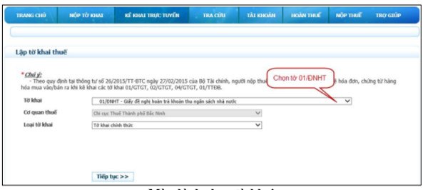 Màn hình chọn tờ khai