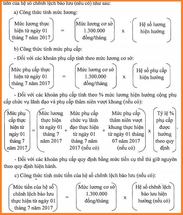 Hướng dẫn tính lương, phụ cấp từ 01/7/2017