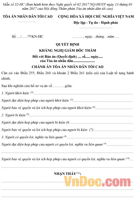 Mẫu quyết định kháng nghị giám đốc thẩm