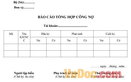 Mẫu báo cáo tổng hợp công nợ