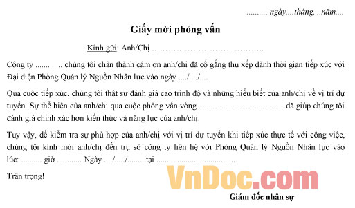 Giấy mời phỏng vấn Mẫu giấy mời phỏng vấn