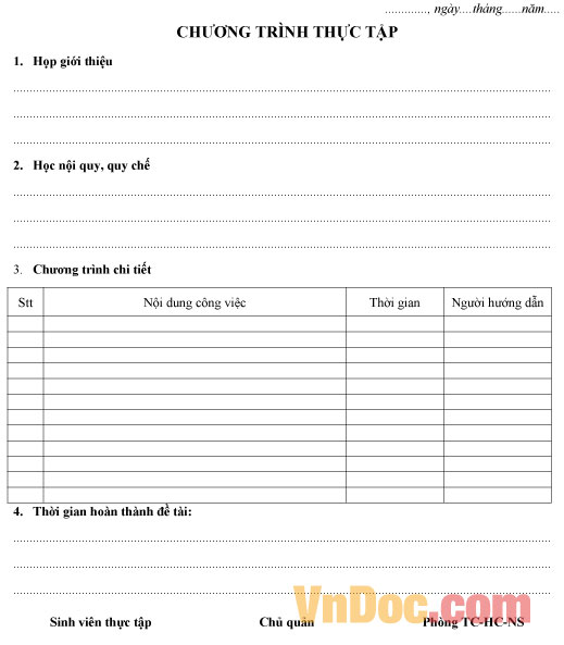 Mẫu chương trình thực tập