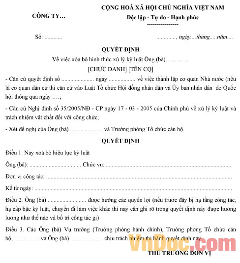 Mẫu quyết định xóa kỷ luật