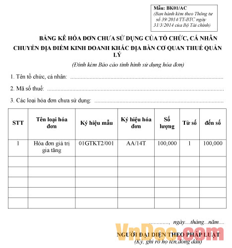 Bảng kê hóa đơn chuyển đi Mẫu bảng kê hóa đơn chuyển đi