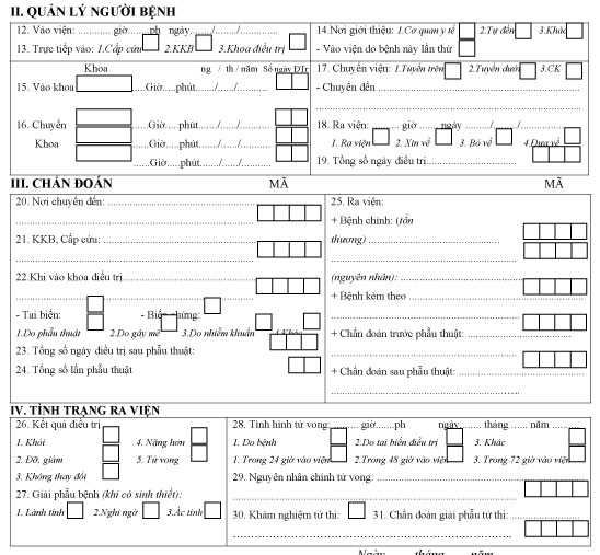 Mẫu bệnh án tai mũi họng