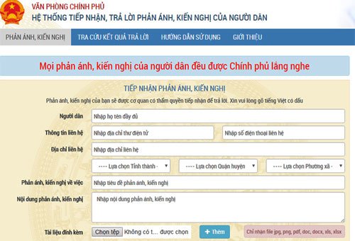 Hệ thống tiếp nhận, trả lời phản ánh, kiến nghị của người dân