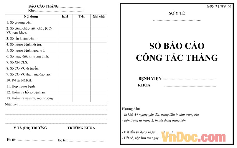 Mẫu sổ báo cáo công tác tháng