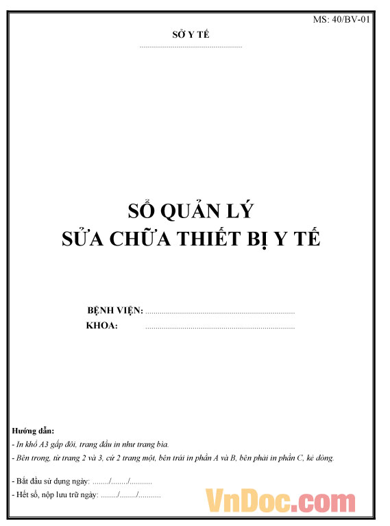 Sổ quản lý sửa chữa thiết bị y tế Mẫu sổ quản lý sửa chữa thiết bị y tế
