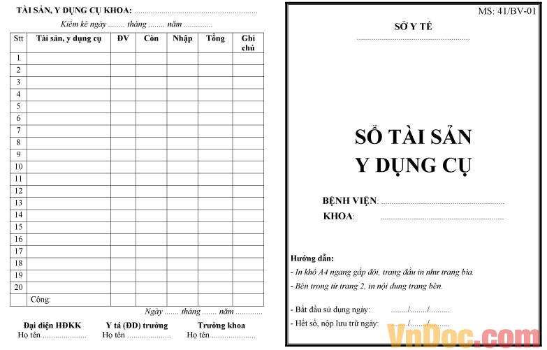 Mẫu sổ tài sản y dụng cụ