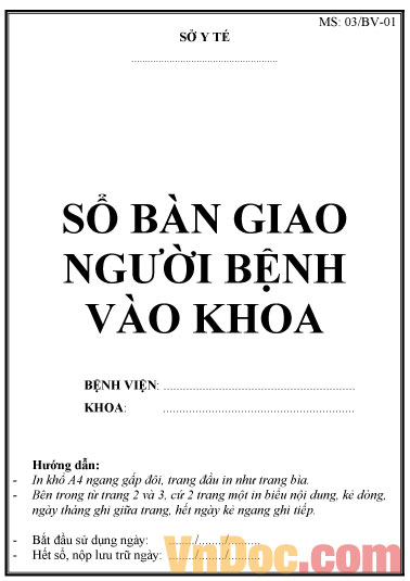 Mẫu sổ bàn giao người bệnh vào khoa