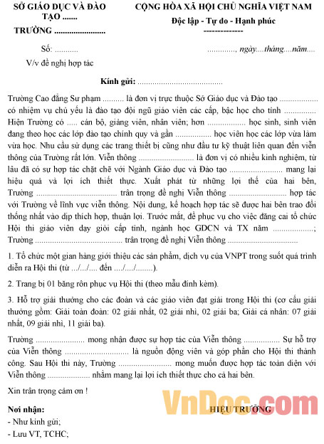 Mẫu công văn đề nghị hợp tác