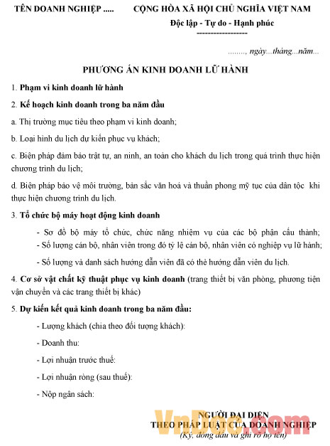 Bản phương án kinh doanh lữ hành Phương án kinh doanh lữ hành