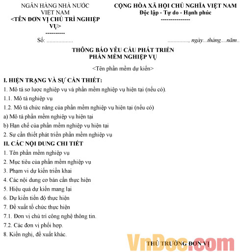 Mẫu thông báo yêu cầu phát triển phần mềm dịch vụ