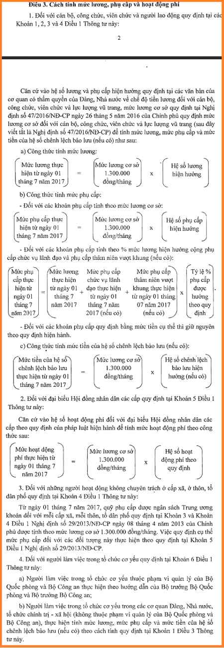 Hướng dẫn cách tính tiền lương, phụ cấp từ ngày 01/7/2017