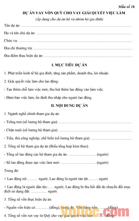 Dự án vay vốn giải quyết việc làm Mẫu dự án vay vốn giải quyết việc làm