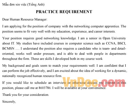 Mẫu đơn xin việc phổ biến bằng tiếng Anh