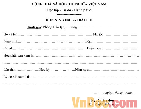 Mẫu đơn xin xem lại bài thi