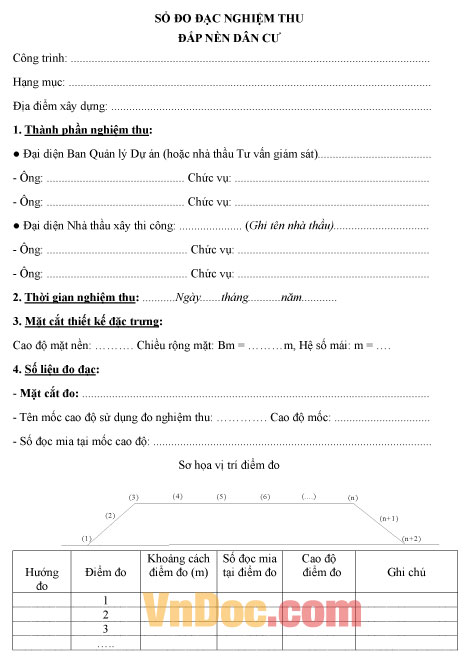 Mẫu sổ đo đạc nghiệm thu đắp nền dân cư