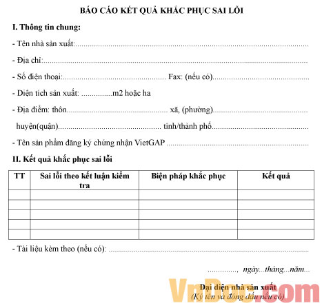 Mẫu báo cáo kết quả khắc phục sai lỗi