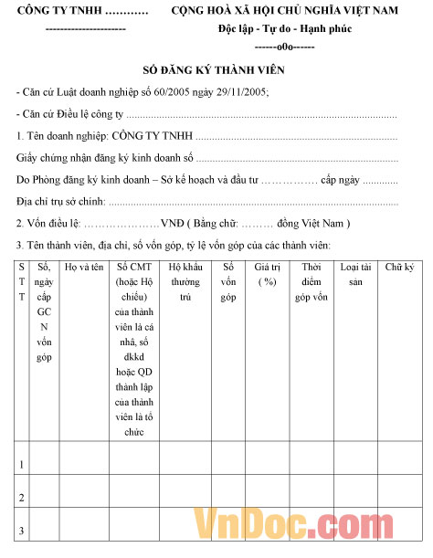 Mẫu đơn đăng ký thành viên