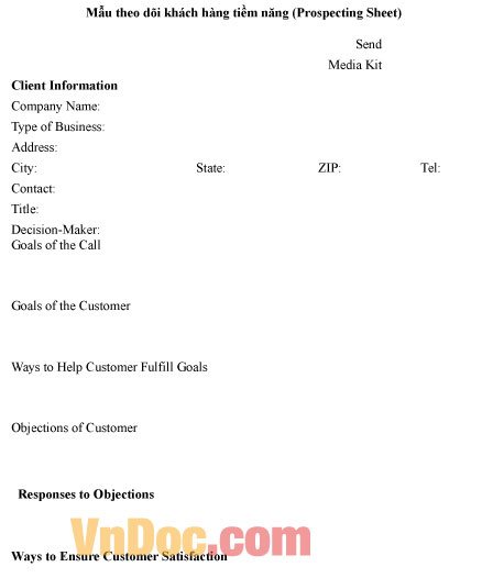 Mẫu theo dõi khách hàng tiềm năng (Prospecting Sheet)