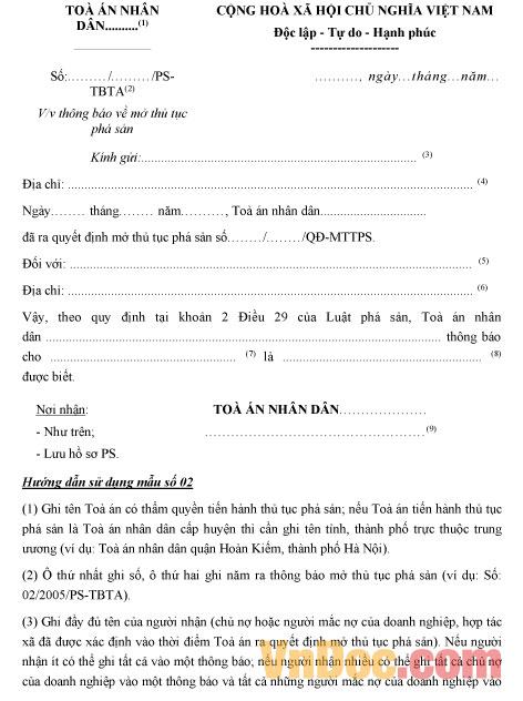 Mẫu quyết định mở thủ tục phá sản (mẫu 2)