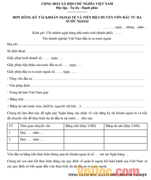 Mẫu đơn đăng ký tài khoản ngoại tệ
