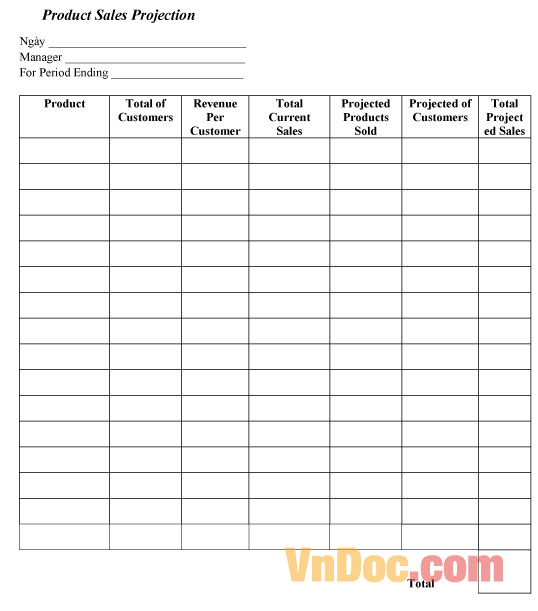 Mẫu dự tính doanh thu bán hàng - Product Sales Projection