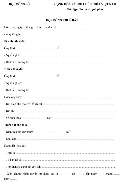Hợp đồng thuê đất làm nhà xưởng Mẫu hợp đồng thuê đất làm nhà xưởng