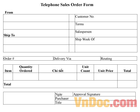 Mẫu ghi chép bán hàng qua điện thoại - Tiếng Anh