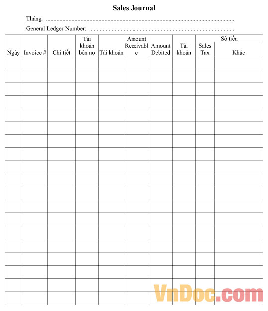 Mẫu nhật ký bán hàng - Tiếng Anh