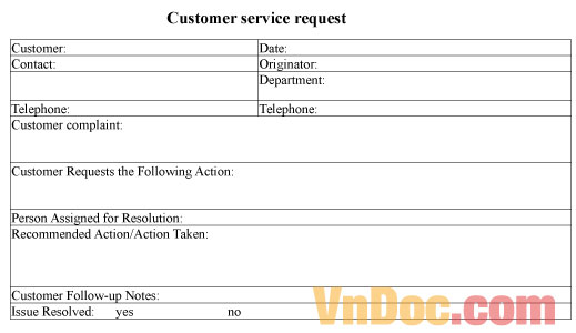 Mẫu yêu cầu dịch vụ khách hàng - Tiếng Anh