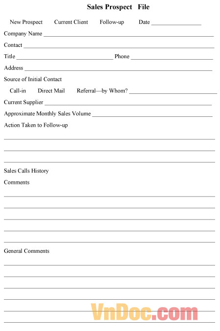 Mẫu hồ sơ khách hàng tiềm năng - bằng tiếng anh